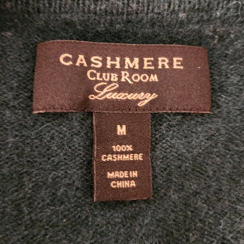 Men’s 100% Cashmere Sweater by Club Room Lux Size Medium Pine Forest Dark Green - Picture 4 of 5